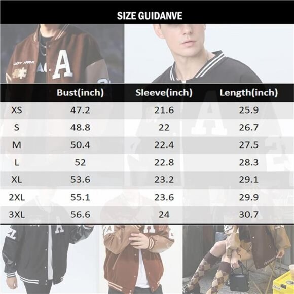 Mens Varsity College Jacket Baseball Bomber Jacket Vintage Sweatshirt  Coats NEW - Picture 2 of 7